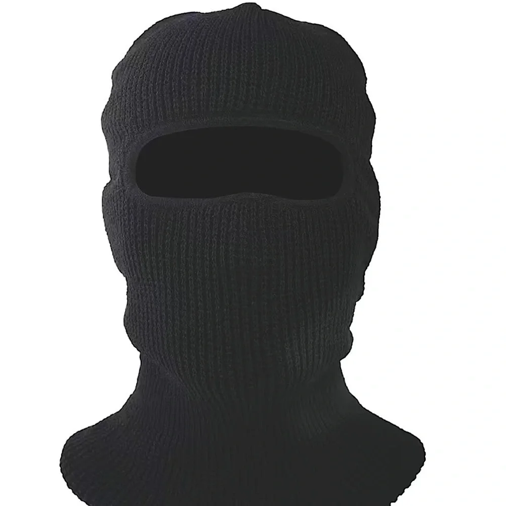 Knit Full Face Mask with Eyehole. Kids Size 4-7. Black.
